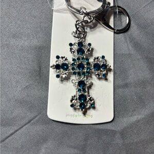 New Sparkling Teal Cross Keychain Purse Charm NWT